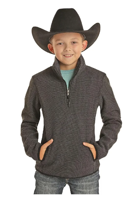 Kid’s Powder River Black Honeycomb Knit 1/4 Zip Pullover K1-1046