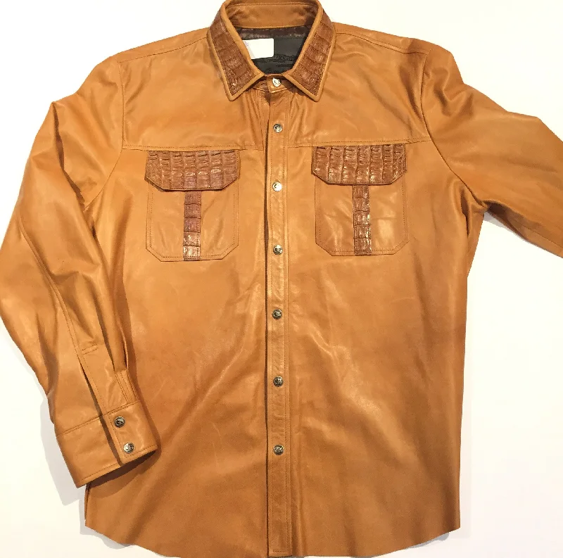 Kashani Lambskin Button-Up Shirt w/ Gator Pockets