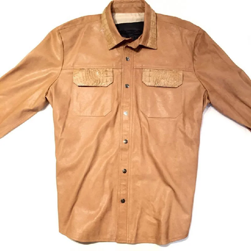 Kashani Men's Lambskin Button-Up Shirt with Alligator Pockets