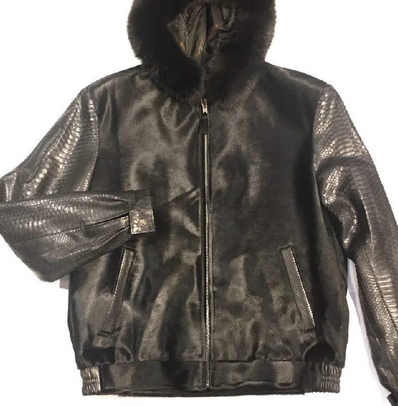 G-Gator Pony Hair/Python Bomber w/ Fox Trimmed Hood