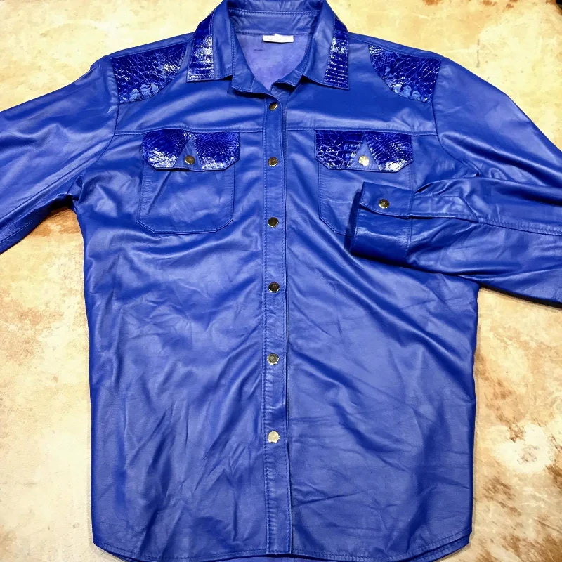 Kashani Royal Blue Alligator/Lambskin Button-Up Shirt