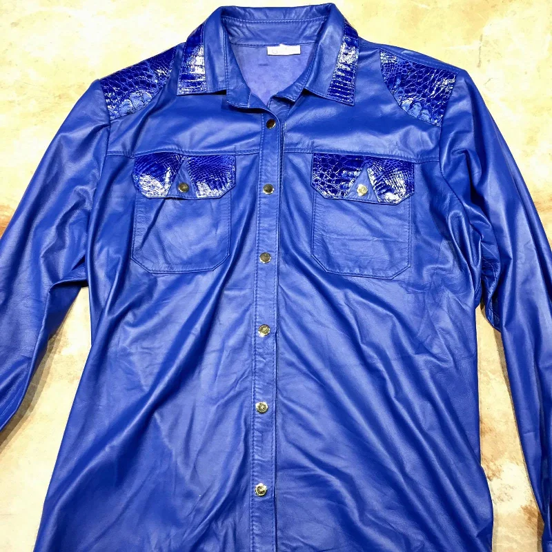 Kashani Royal Blue Alligator/Lambskin Button-Up Shirt