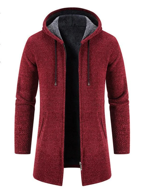 Long Hooded Zipper Men Cardigan Sweater