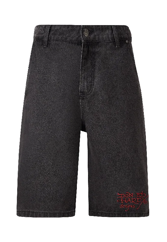 Mens Battle Dragon Denim Jorts Shorts - Washed Black