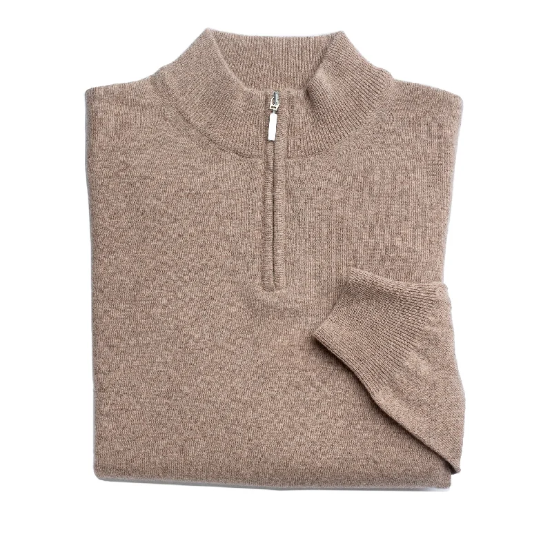 Mens Fawn 100% Lambswool Half Zip Jumper