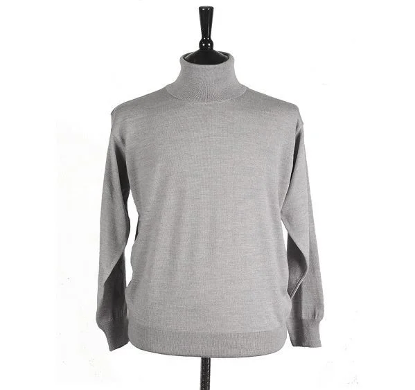 Mens Grey Merino Wool Roll Neck Jumper