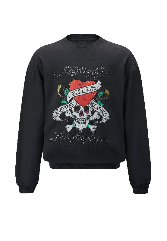 Mens Love Kill Slowly Graphic Crew Neck Sweatshirt - Black