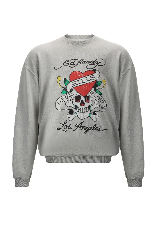 Mens Love Kill Slowly Graphic Crew Neck Sweatshirt - Grey