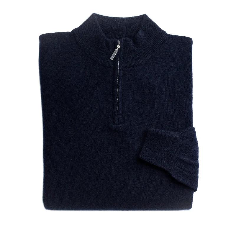 Mens Navy 100% Lambswool Half Zip Jumper