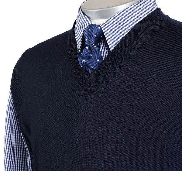 Mens Navy Merino Wool Slipover