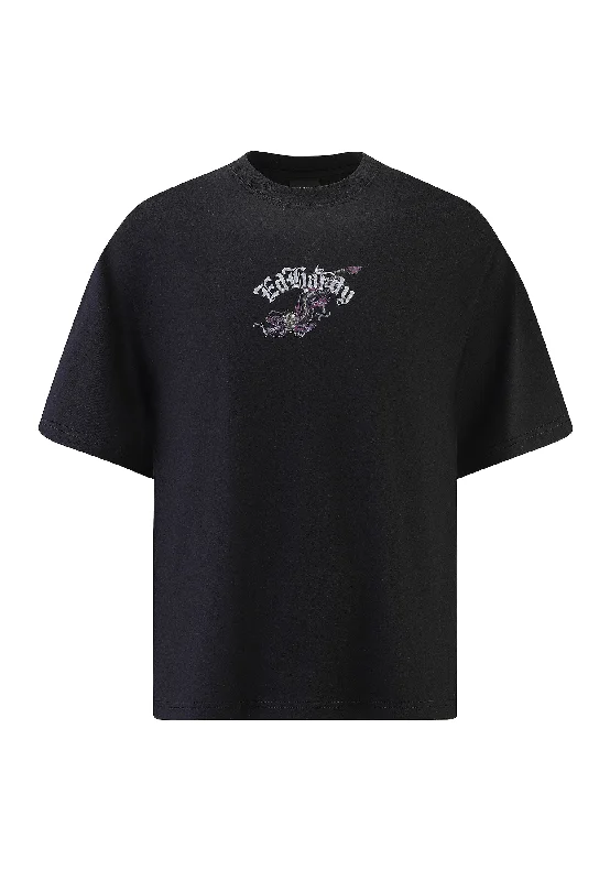 Mens Panther And Drag Diamante Relaxed Tshirt - Black