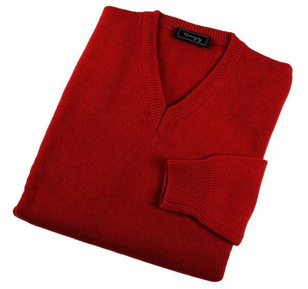 Mens Red Lambswool V Neck Jumper