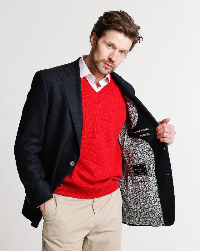 Mens Red Lambswool V Neck Jumper