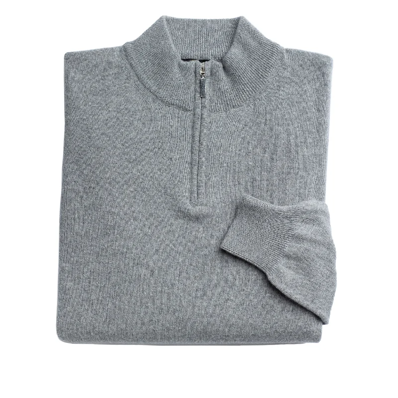 Mens Silver 100% Lambswool Half Zip Jumper