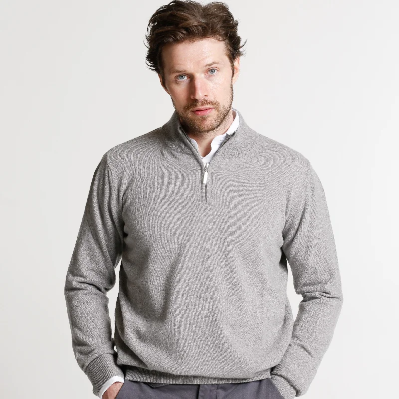 Mens Silver 100% Lambswool Half Zip Jumper