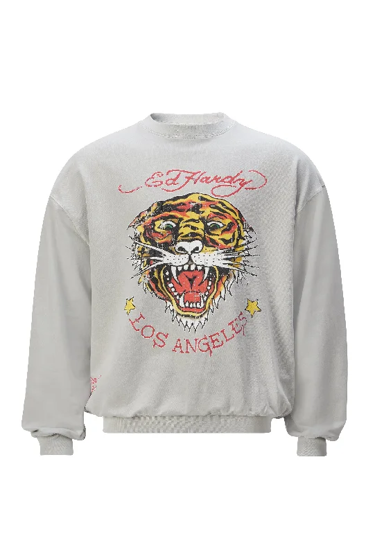 Mens Tiger-Vintage Roar Crew Neck Sweatshirt- Grey