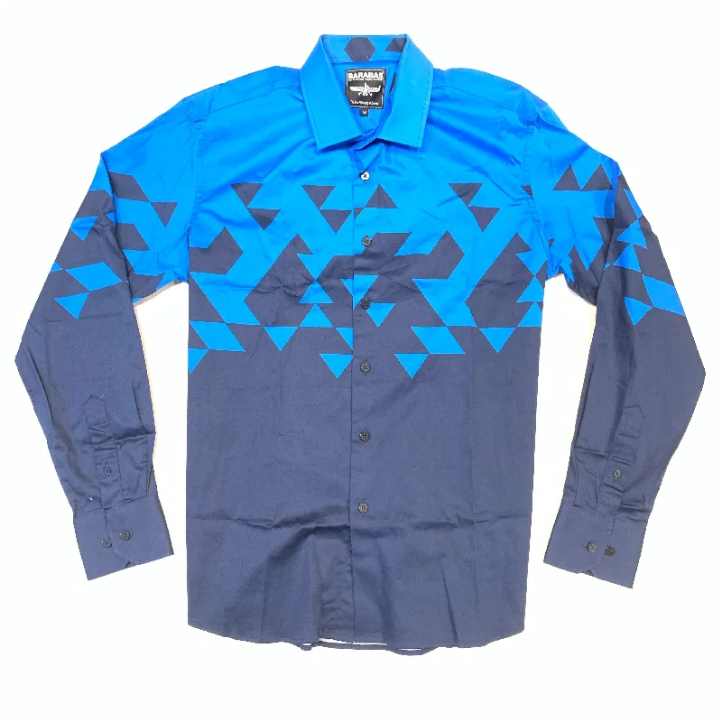 Barabas Blue Two tone Geometric Button Up Shirt