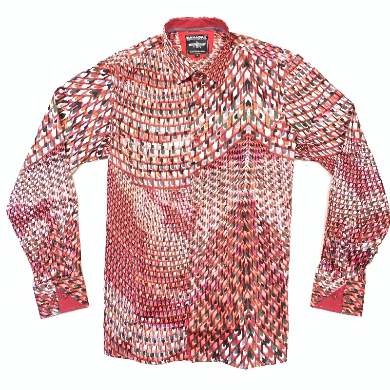 Barabas Red Geometric Grid Button Up Shirt