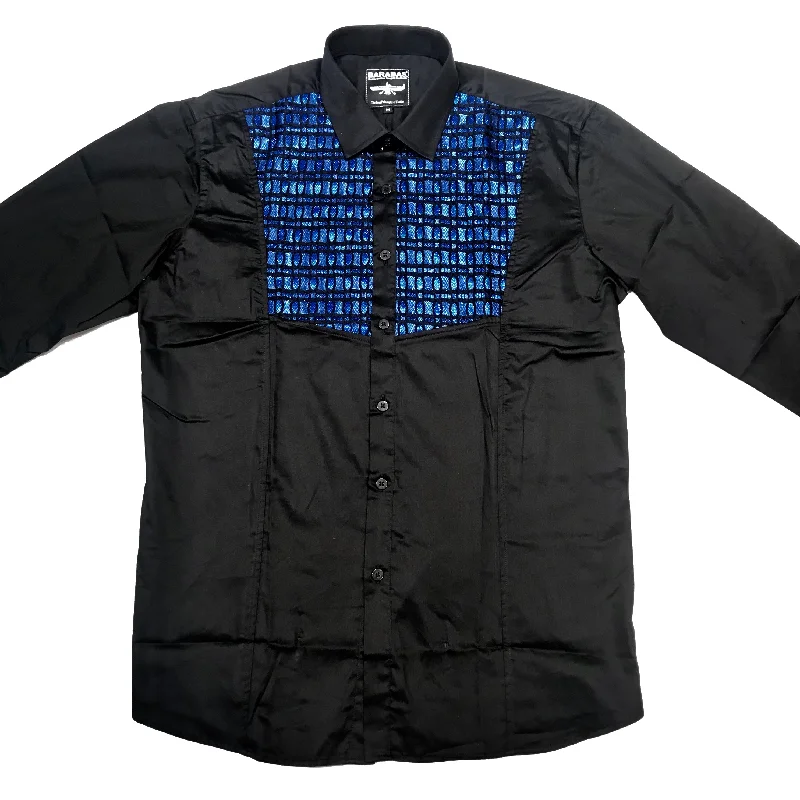 Barabas Blue Grid Tuxedo Button Up Shirt