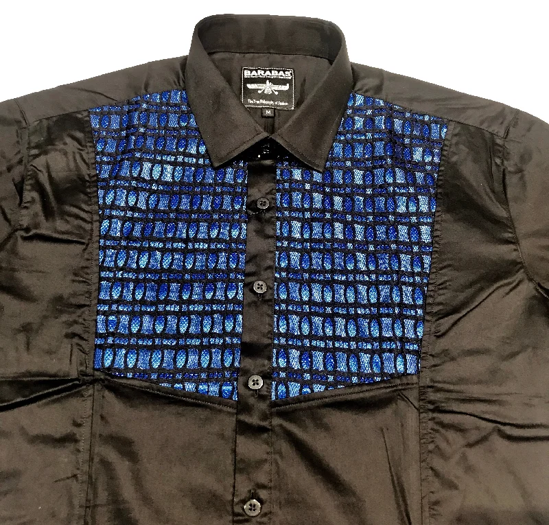 Barabas Blue Grid Tuxedo Button Up Shirt