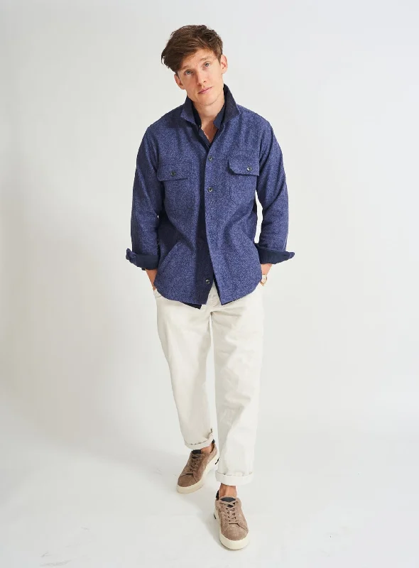 Piccadilly Cross Weave Blue  Breast Pocket Overshirt