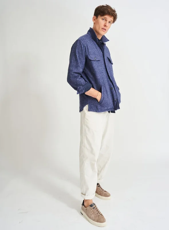 Piccadilly Cross Weave Blue  Breast Pocket Overshirt