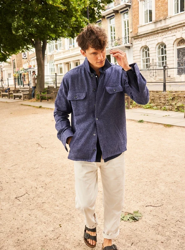 Piccadilly Cross Weave Blue  Breast Pocket Overshirt