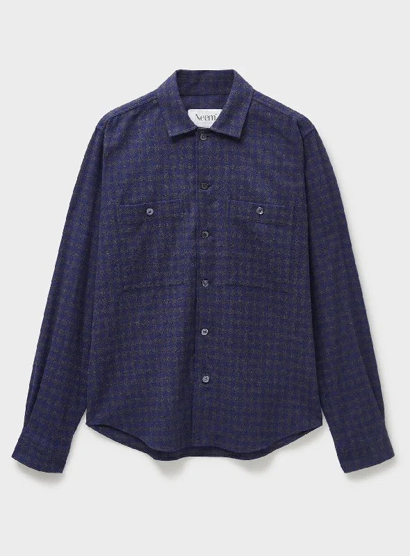 Recycled Italian Flannel Navy & Grey Check Double Pocket shirt