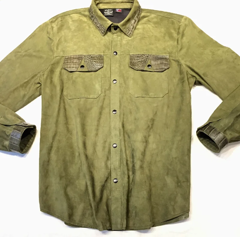 G-Gator Forest Green Suede Alligator Button Up Shirt