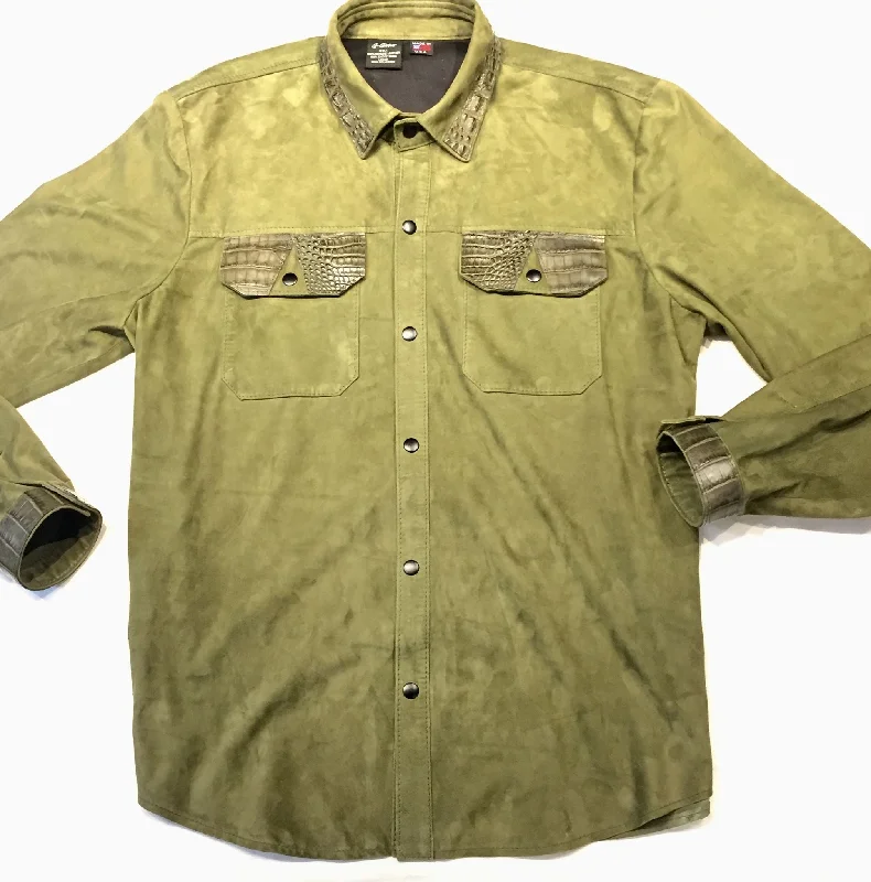 G-Gator Forest Green Suede Alligator Button Up Shirt