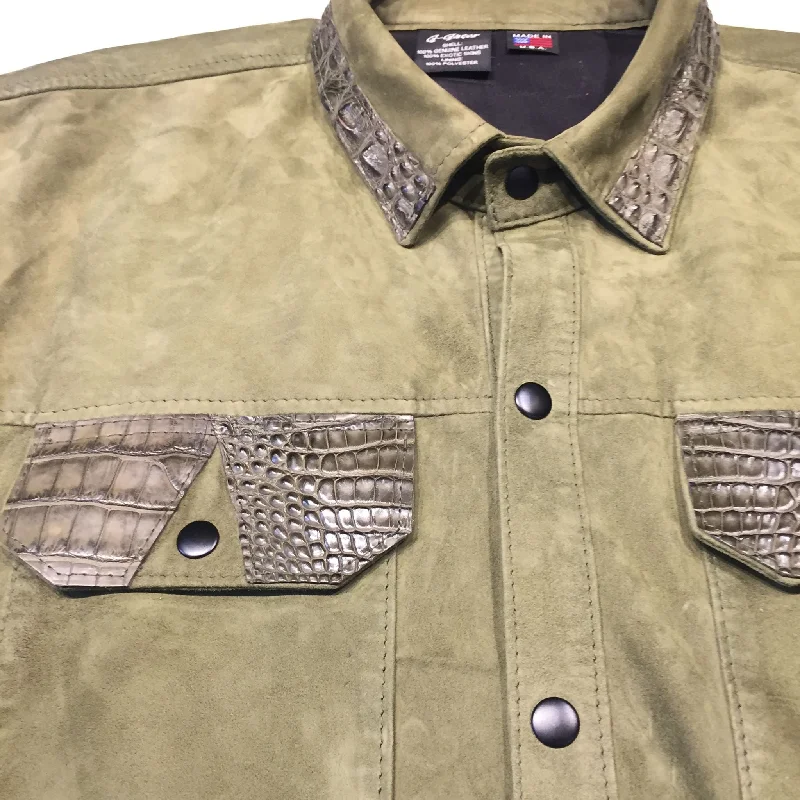 G-Gator Forest Green Suede Alligator Button Up Shirt