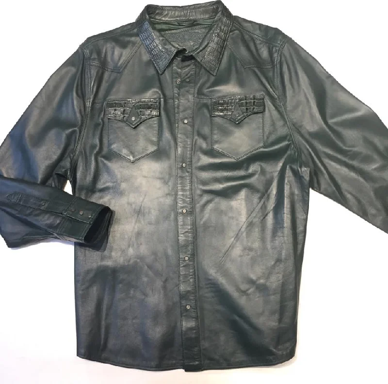 G-Gator Forest Green Gator/Lambskin Button-Up Shirt