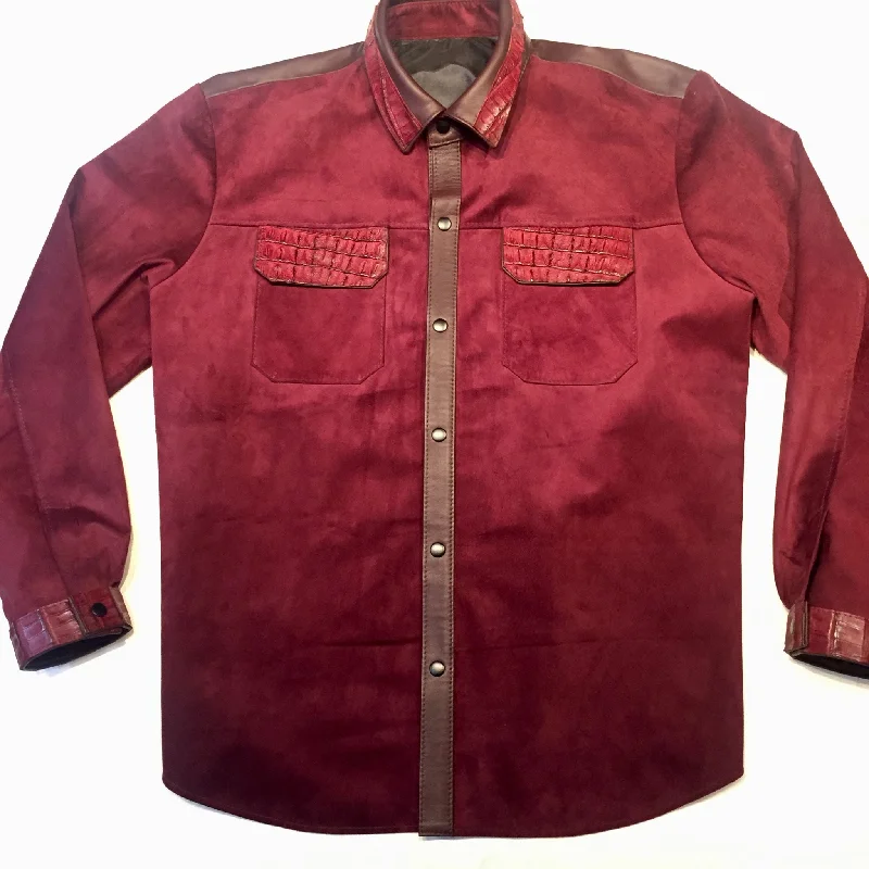 Kashani Alligator Deep Wine Suede Button Up Shirt