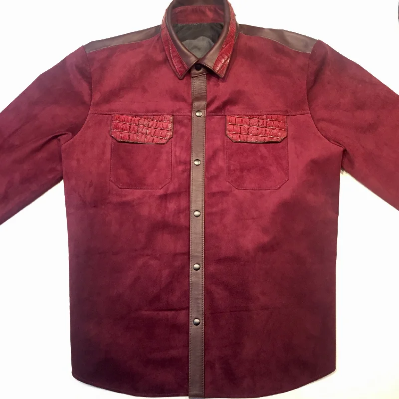 Kashani Alligator Deep Wine Suede Button Up Shirt