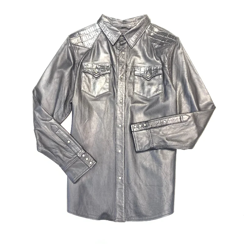 Kashani Black Alligator/Lambskin Button-Up Shirt