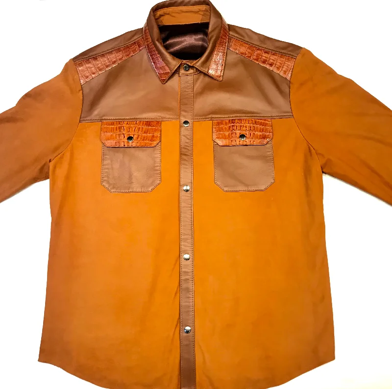 Kashani Cognac Alligator Leather Suede Shirt