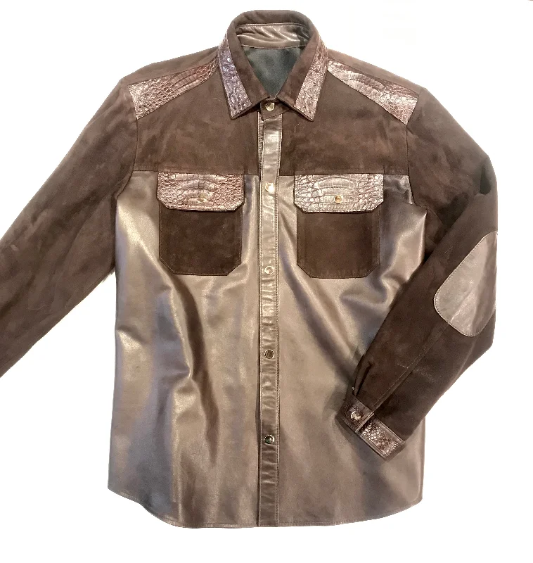 Kashani Deep Brown Suede Hornback Lambskin Shirt