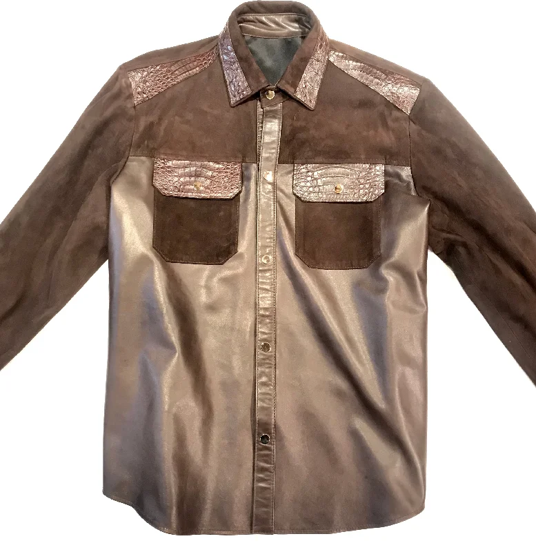 Kashani Deep Brown Suede Hornback Lambskin Shirt