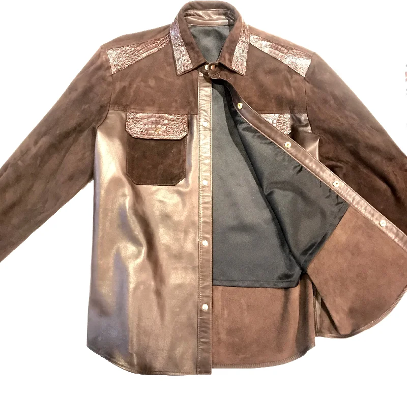 Kashani Deep Brown Suede Hornback Lambskin Shirt