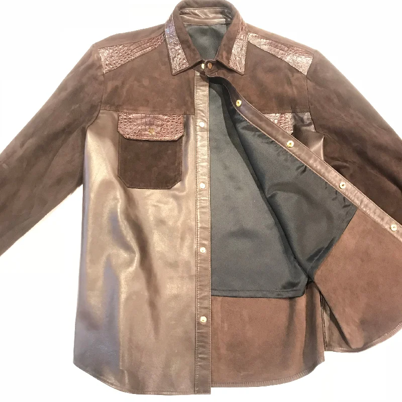 Kashani Deep Brown Suede Hornback Lambskin Shirt