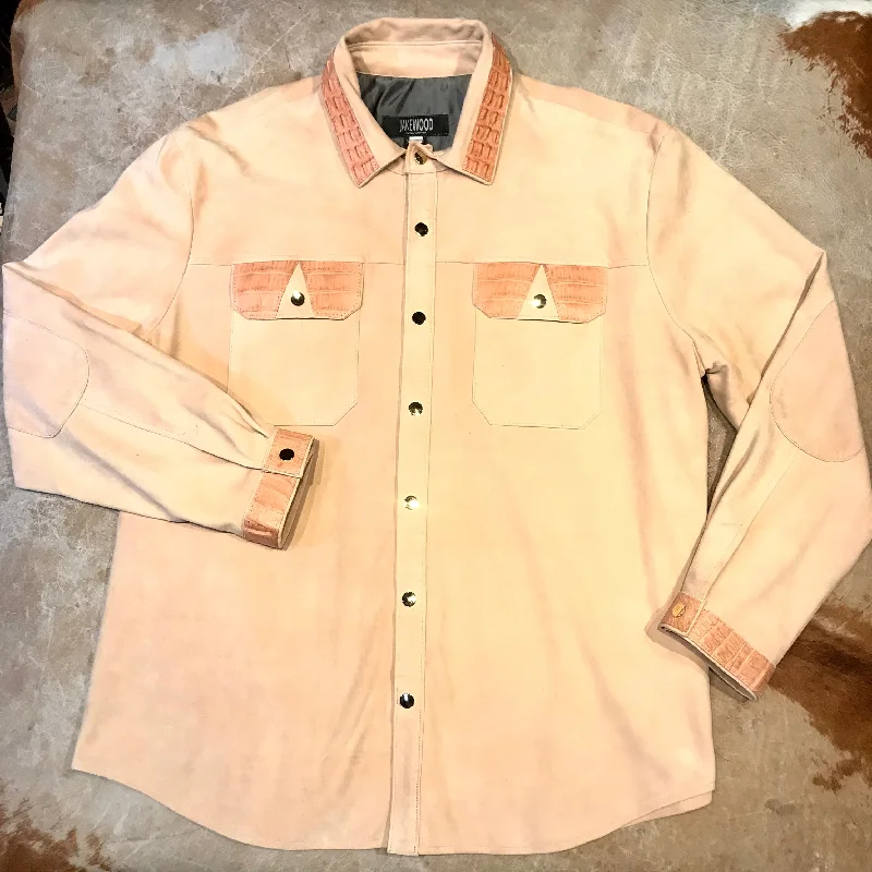 Kashani Peach Alligator Suede Leather Shirt