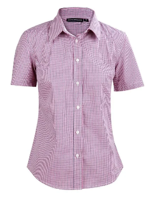 BENCHMARK Ladies’ Two Tone Mini Gingham Short Sleeve Shirt M8340S