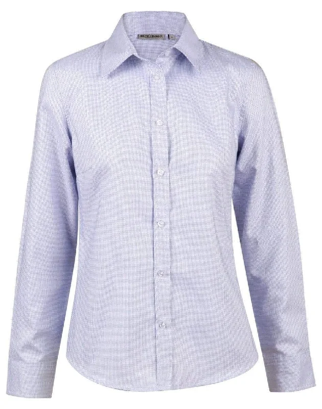 BENCHMARK Laides’ Dot Contrast Long Sleeve Shirt- white blue dot M8922