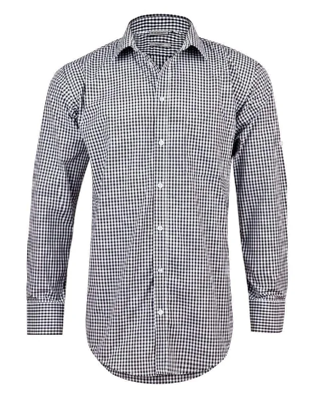 BENCHMARK Men’s Gingham Check Long Sleeve Shirt with Roll-up Tab Sleeve M7300L