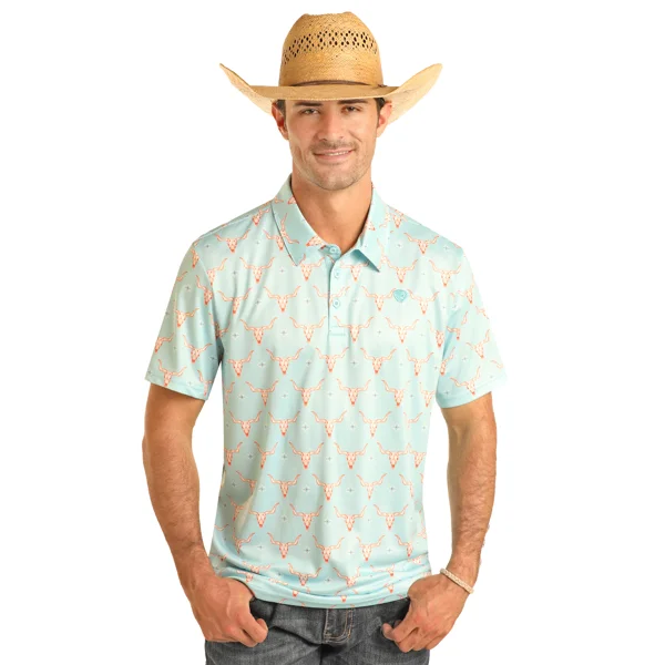 Men's Longhorn Print Polo by Rock & Roll