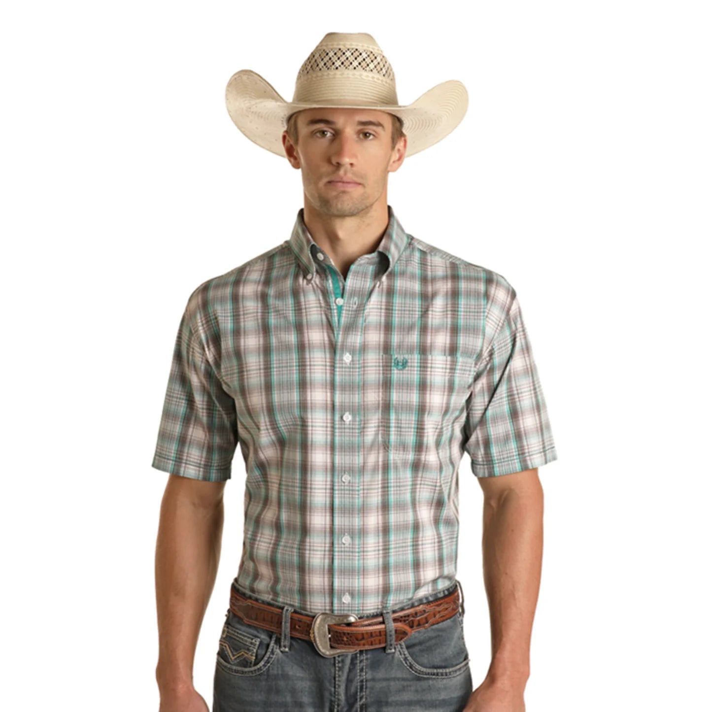 Men's Rough Stock ~ Turquoise/Brown Plaid