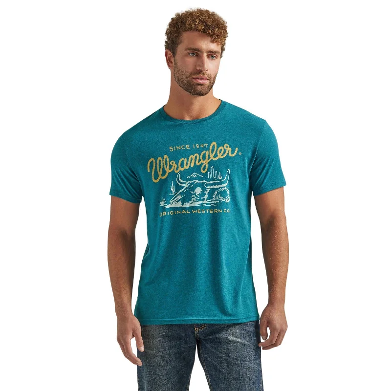 Men's Wrangler Vignette Logo Tee ~ Heather Cyan