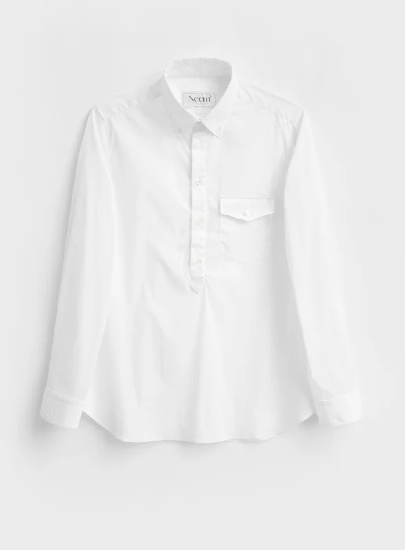 Recycled Italian White Oxford Modern Button-down Popover Shirt