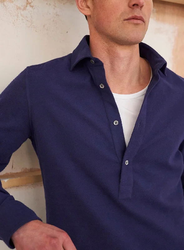 Recycled Italian Navy Flannel Popover Shirt