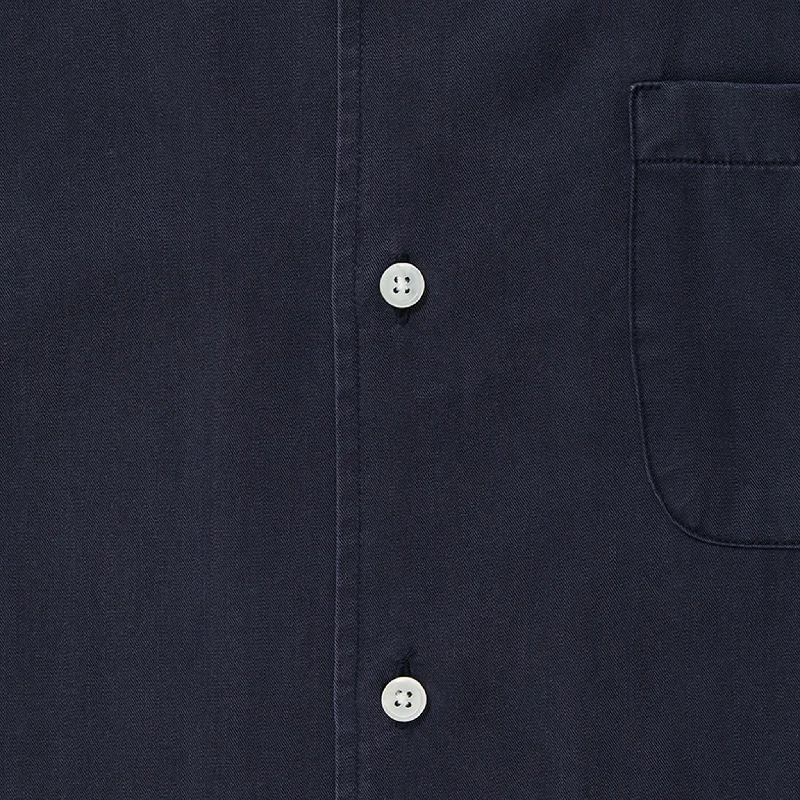 Tencel Cuban Collar Shirt - Navy Blue